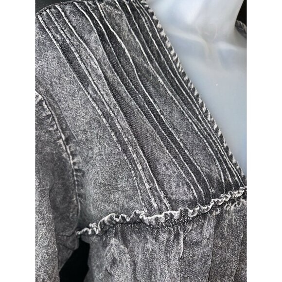 NEW Savanna Jane Western Denim V-Neck Top Women Size Med Long Sleeve Rustic Boho - Picture 7 of 10